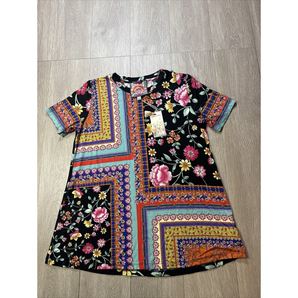 New Johnny Was Shirt Size XS Floral Colorful Swing Tee Vibrant Made From Bamboo